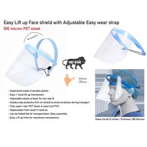 101-E293A*Easy Lift up Face shield with Adjustable Easy wear strap  500 micron PET sheet