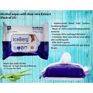 101-E295*Pack of 25 Alcohol wipes with Aloe vera Extract 