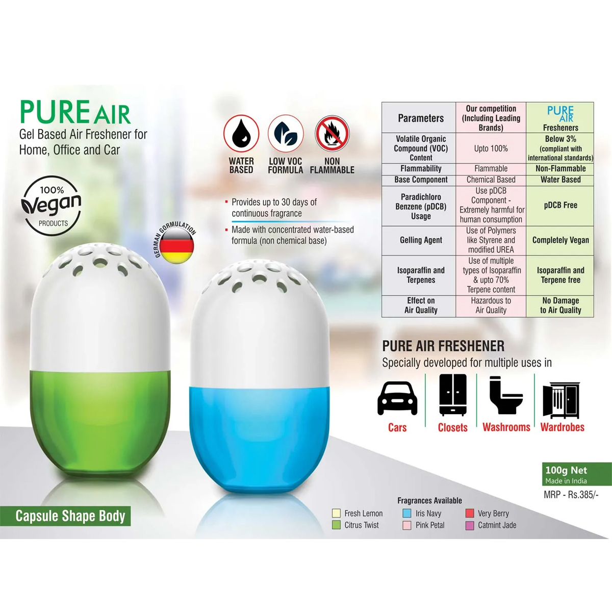 101-E304*Pure Air Gel based air freshener for Home Office and Car Capsule shape