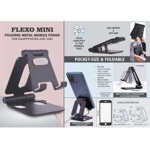 101-E331*Flexo Mini Folding Metal Mobile Stand for Smartphones and Tabs  Folds completely to take minimal space  3 fold style with double angle adjustment