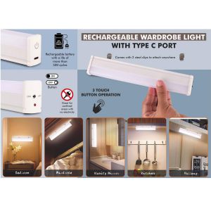 101-E333*Rechargeable wardrobe light With Type C port  Touch sensor button  3 step brightness  Metal clamp & screws included