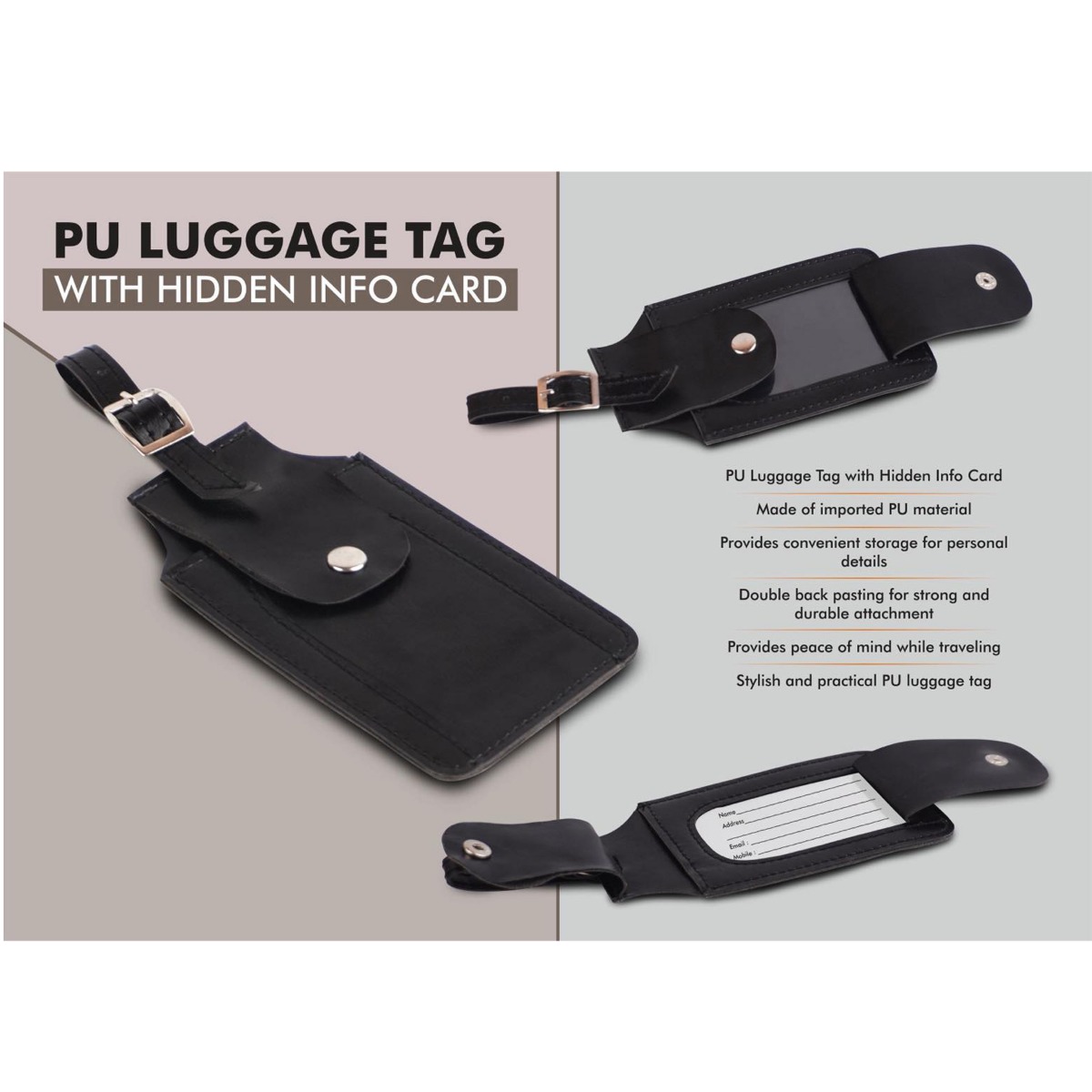 101-E351*PU Luggage Tag with Hidden Info Card Double back pasting