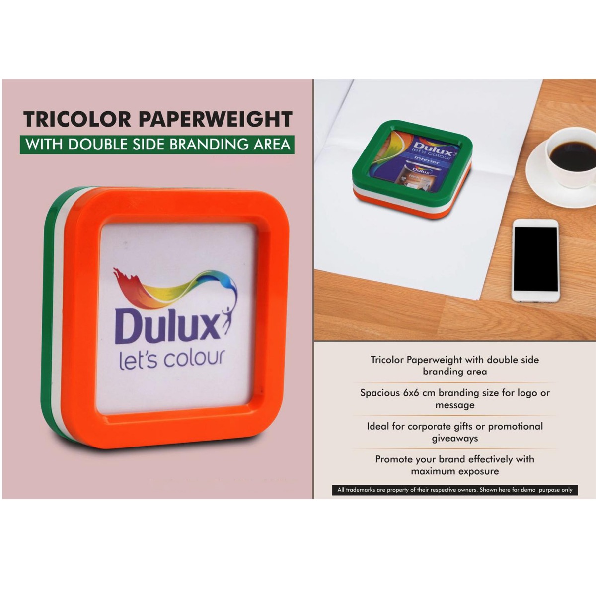 101-E359*Tricolor Paperweight with Double Side branding area Branding 