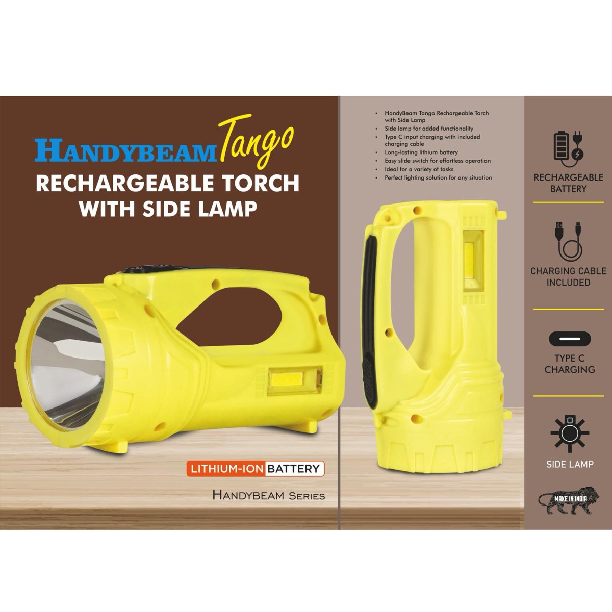 101-E368*HandyBeam Tango Rechargeable Torch with Side Lamp Charging Cable included