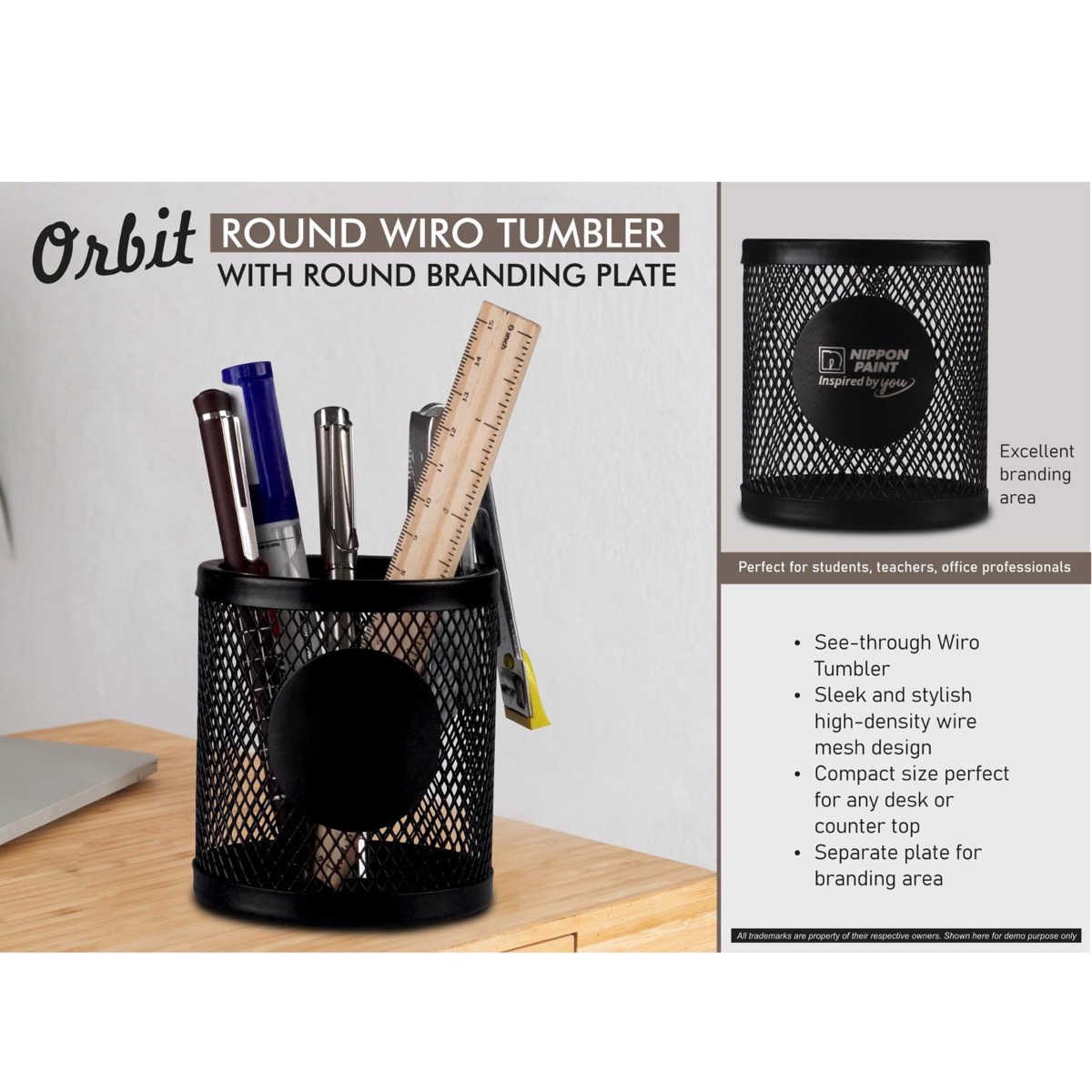 101-E373*Orbit Round Wiro tumbler with Round Branding Plate