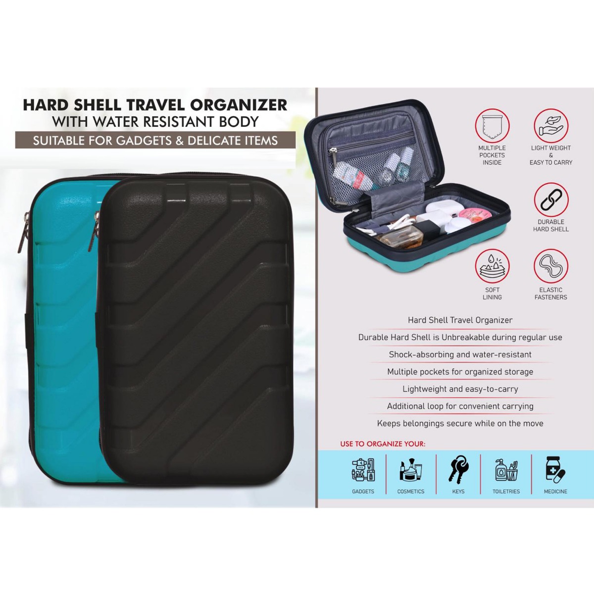 101-E385*Hard Shell Travel Organizer with unbreakable shell