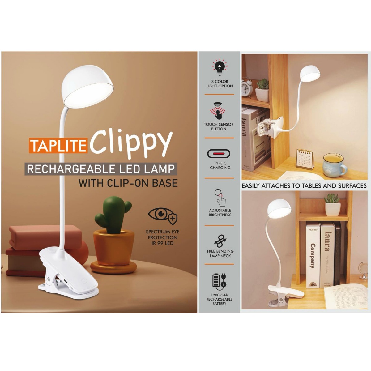 101-E397*Taplite Clippy-Rechargeable LED lamp with clip on bas