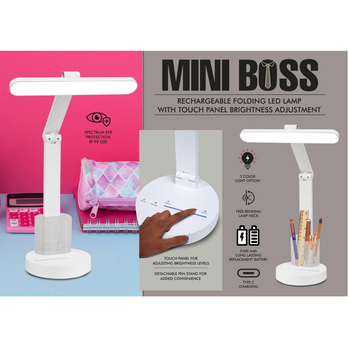 101-E399*Mini Boss - Rechargeable Folding LED lamp with Touch panel