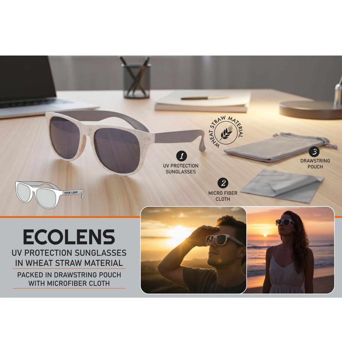 101-E401*EcoLens UV protection sunglasses in Wheat straw material