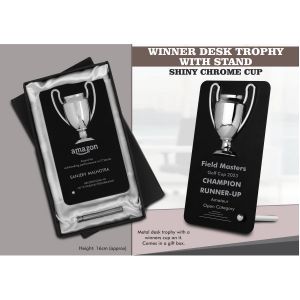 101-F11A*Winner Cup Desk Trophy with stand  Shiny Chrome Cup with Black Plate