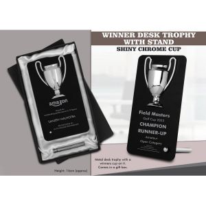 101-F11N*Winner Cup Desk Trophy with stand  Nickel Finish Cup with Black Plate