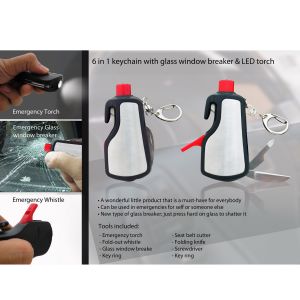 101-G19*6 in 1 keychain with glass window breaker & LED torch