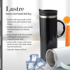 101-H137*Lustre Stainless steel Double wall mug 425 ml approx 