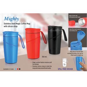 101-H139*Mighty Stainless Steel Magic Coffee Mug with silicon strap 