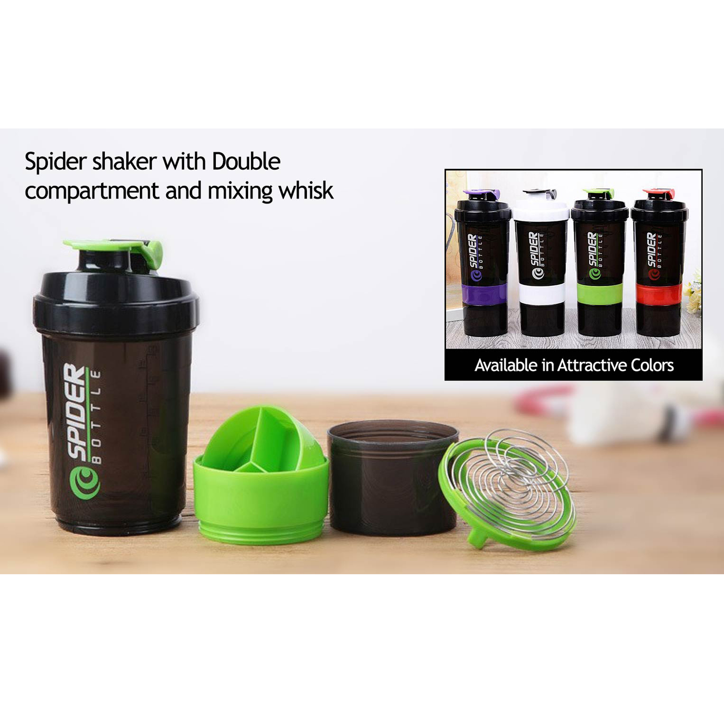 101-H146*Spider shaker with Double compartment and mixing whisk