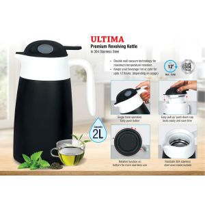 101-H164*Ultima Premium revolving kettle in stainless steel 2L approx  304 Steel Inside & Outside