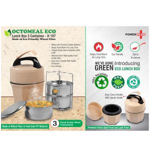 101-H197*Octomeal Eco 3 Steel container lunch box with spoon  Made from Eco friendly material 
