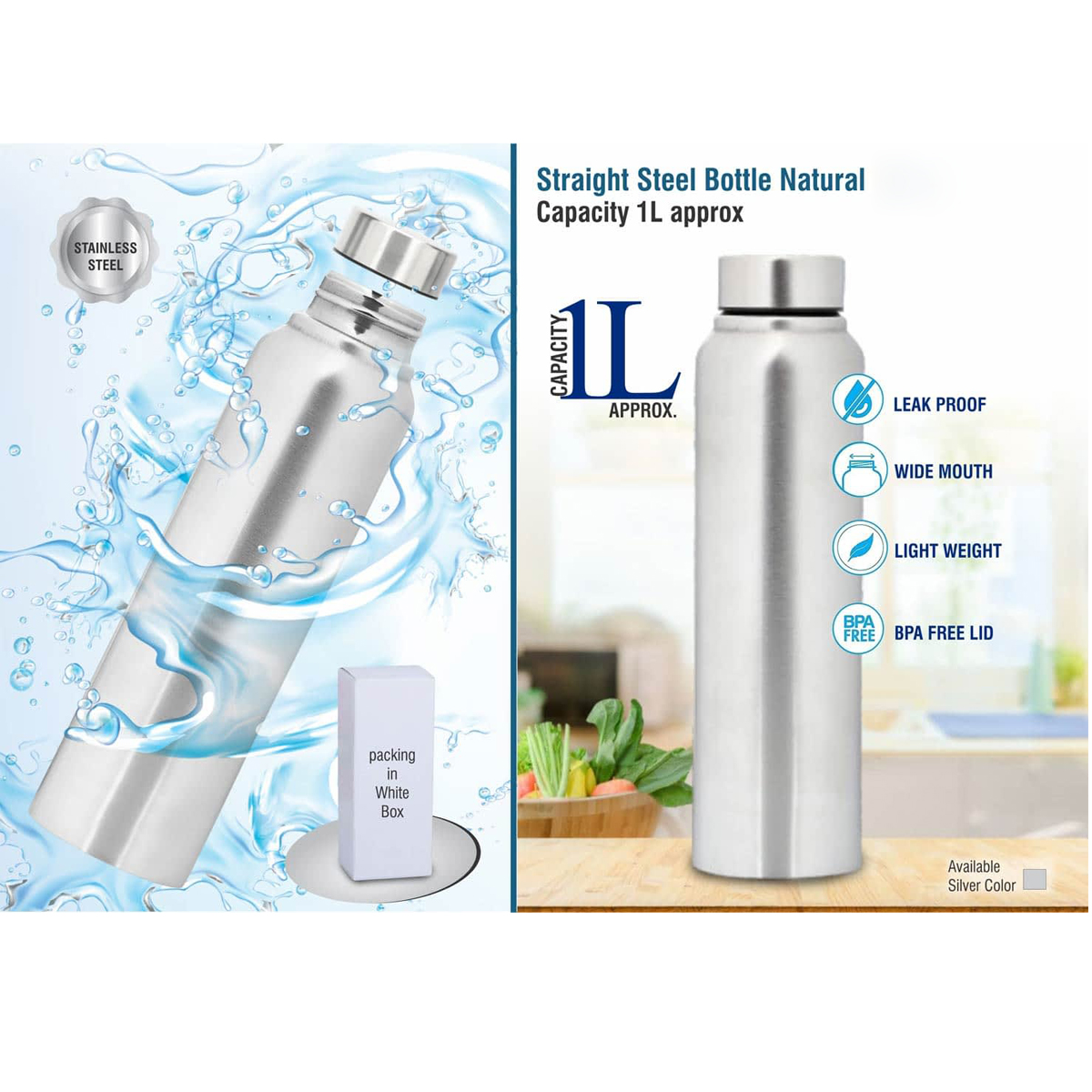 101-H200*Straight steel bottle Natural Capacity 1L approx