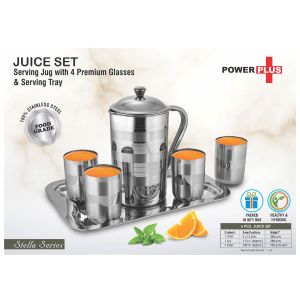 101-H216*Juice Set Stainless Steel serving Jug with 4 Premium glasses and Serving Tray