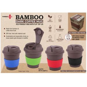 101-H222A*Bamboo Dark Coffee mug Eco friendly mug with flip top Lid and Anti Scald sleeve  Capacity 250 ml