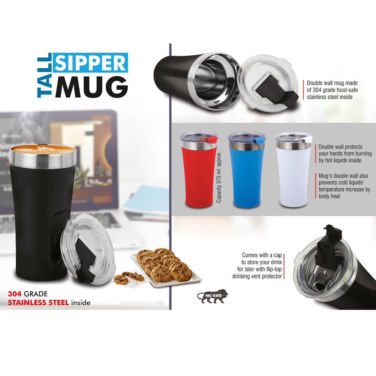 101-H223*Tall Sipper mug 304 grade Stainless steel inside Capacity 400ml
