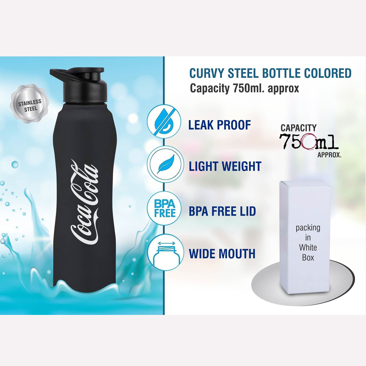 101-H233*Curvy steel bottle Colored Capacity 750ml approx