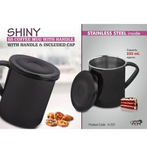 101-H237*Shiny SS Coffee mug with handle  Cap included  Capacity 225ml approx