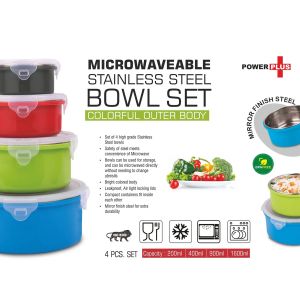 101-H238*4 pc Microwaveable Stainless Steel Bowl set  Colorful outer body