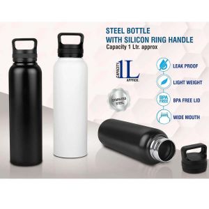 101-H239*Steel bottle with silicon ring handle  Capacity 1000 ml approx
