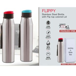 101-H242*Flippy Stainless steel bottle with flip top colored lid  Capacity 700ml approx