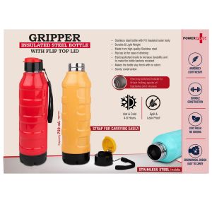 101-H243*Gripper Insulated Steel Bottle with Flip top lid  Keeps Hot & Cold for 4 6 Hours  Capacity 750 ml approx