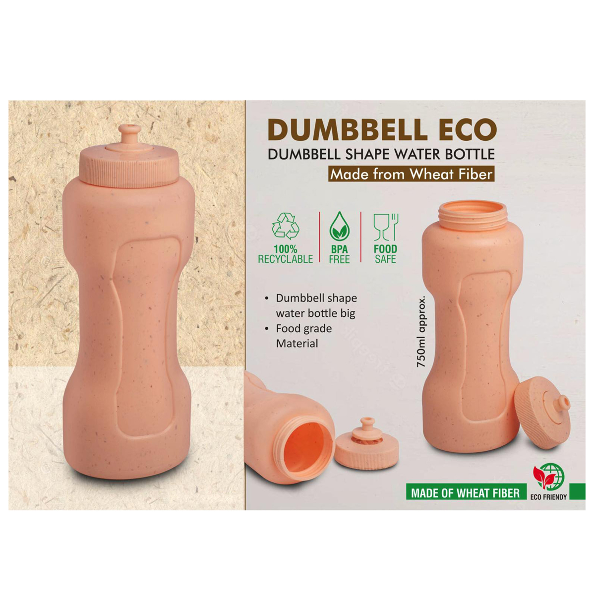 101-H247*Dumbbell Eco 750 Dumbbell shape water bottle Made from Wheat Fiber