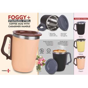 101-H252*Foggy+ Stainless Steel coffee mug with Carabiner Handle  Leak Proof Cap  Capacity 350ml approx