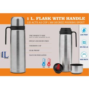 101-H259*1L Flask With Handle | Lid Acts As Cup | 360 Degree Pouring Spout