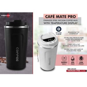 101-H278*Cafe Mate Pro Stainless Steel Vacuum coffee mug with Temperature Display  Premium Flip top locking cap  Capacity 510ml approx