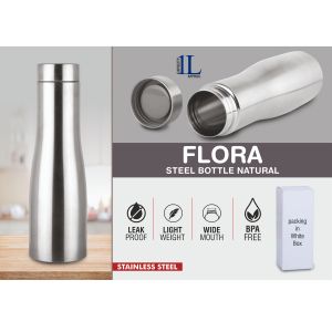 101-H281*Flora Steel bottle Natural  Capacity 1L approx