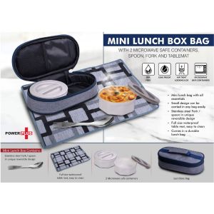 101-H286*Mini Lunch box bag with 2 Microwave safe containers Spoon Fork and Tablemat
