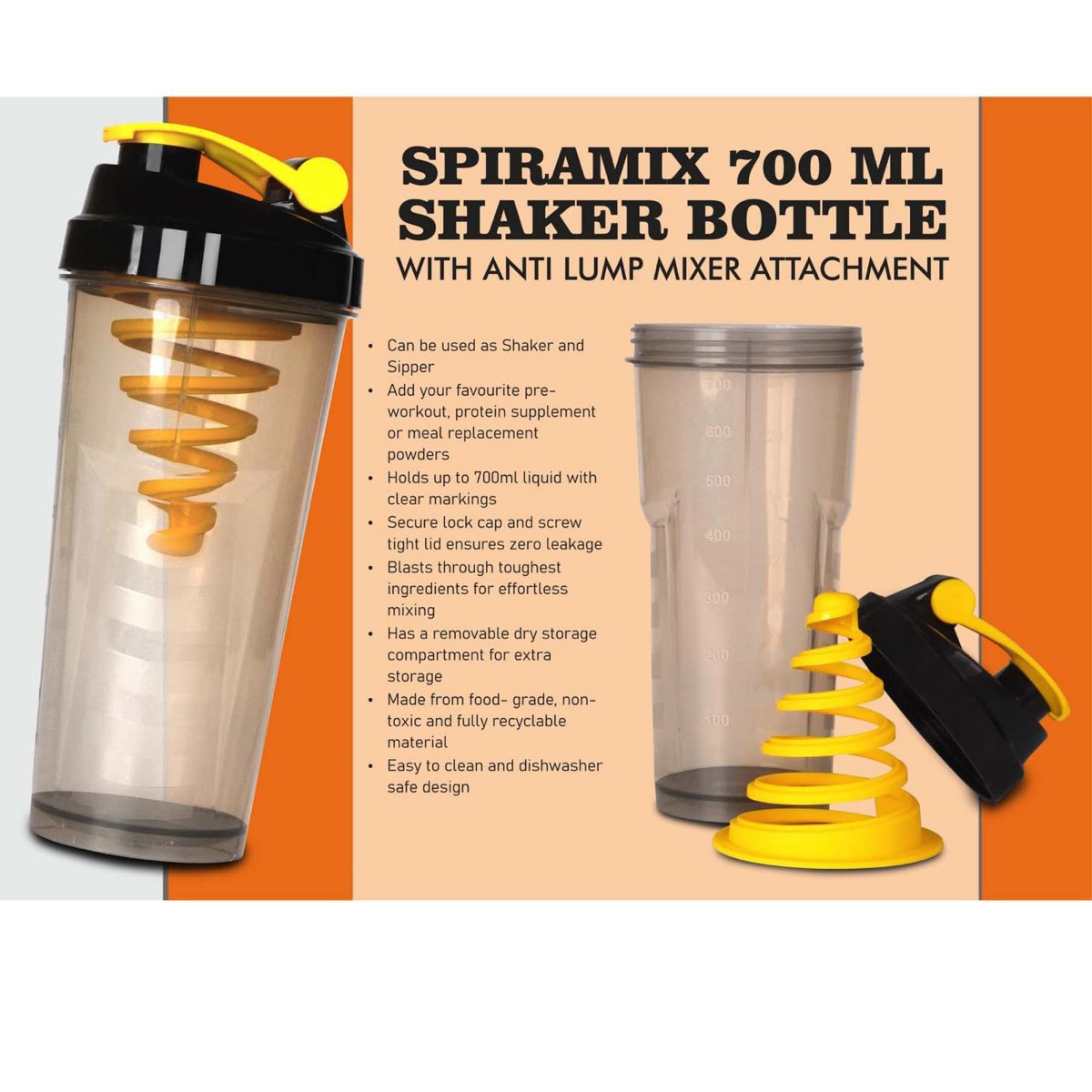 101-H314*SpiraMix 700 ml Shaker Bottle with Anti Lump mixer attachment