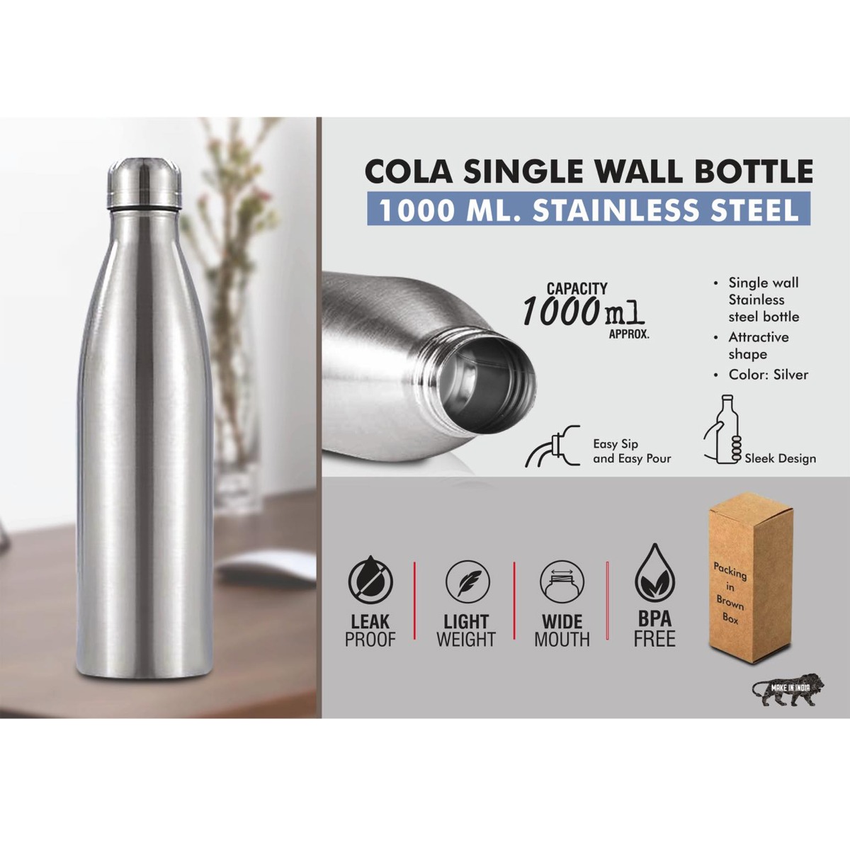 101-H320*Cola Single Wall bottle 1L Natural