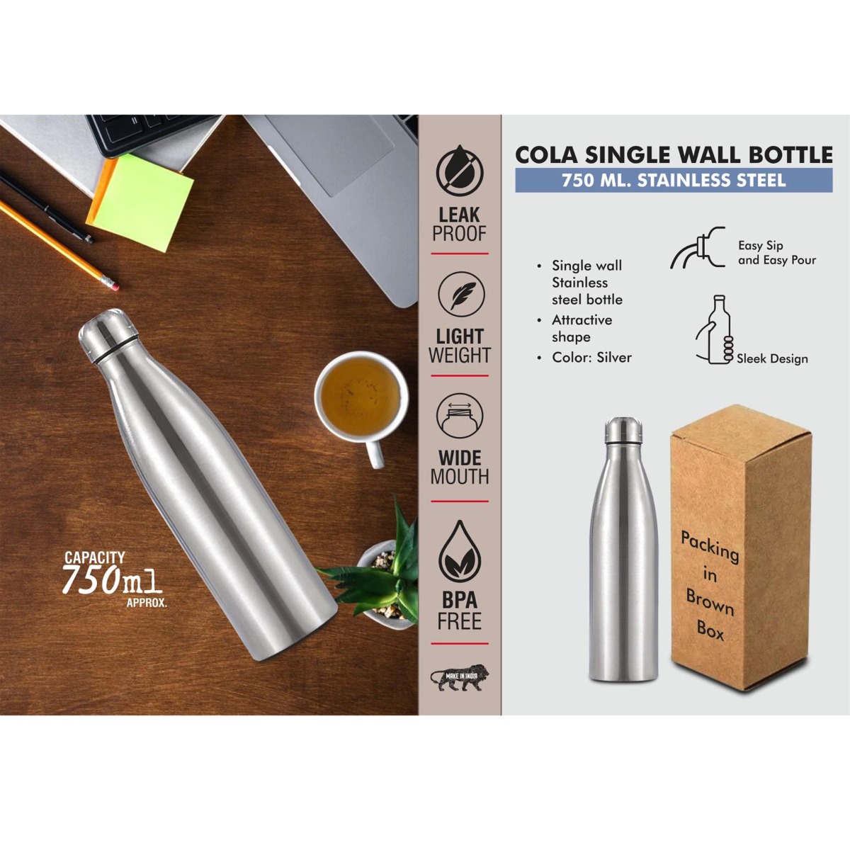 101-H322*Cola Single Wall bottle 750ml Natural