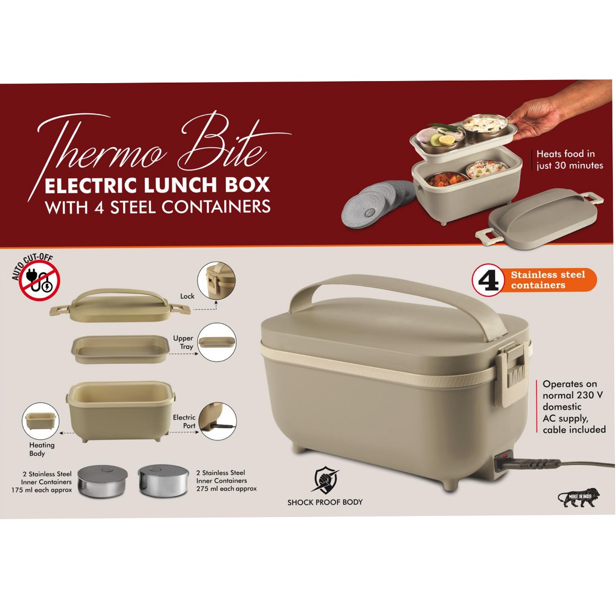 101-H328*ThermoBite Electric Lunch Box with 4 Steel Containers