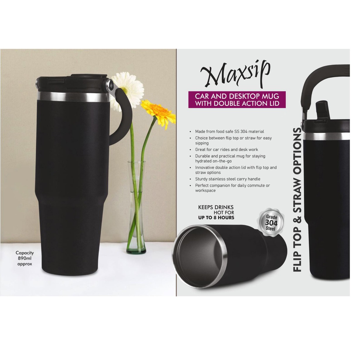101-H330*MaxSip Car and Desktop Vacuumized Mug with Double action Lid