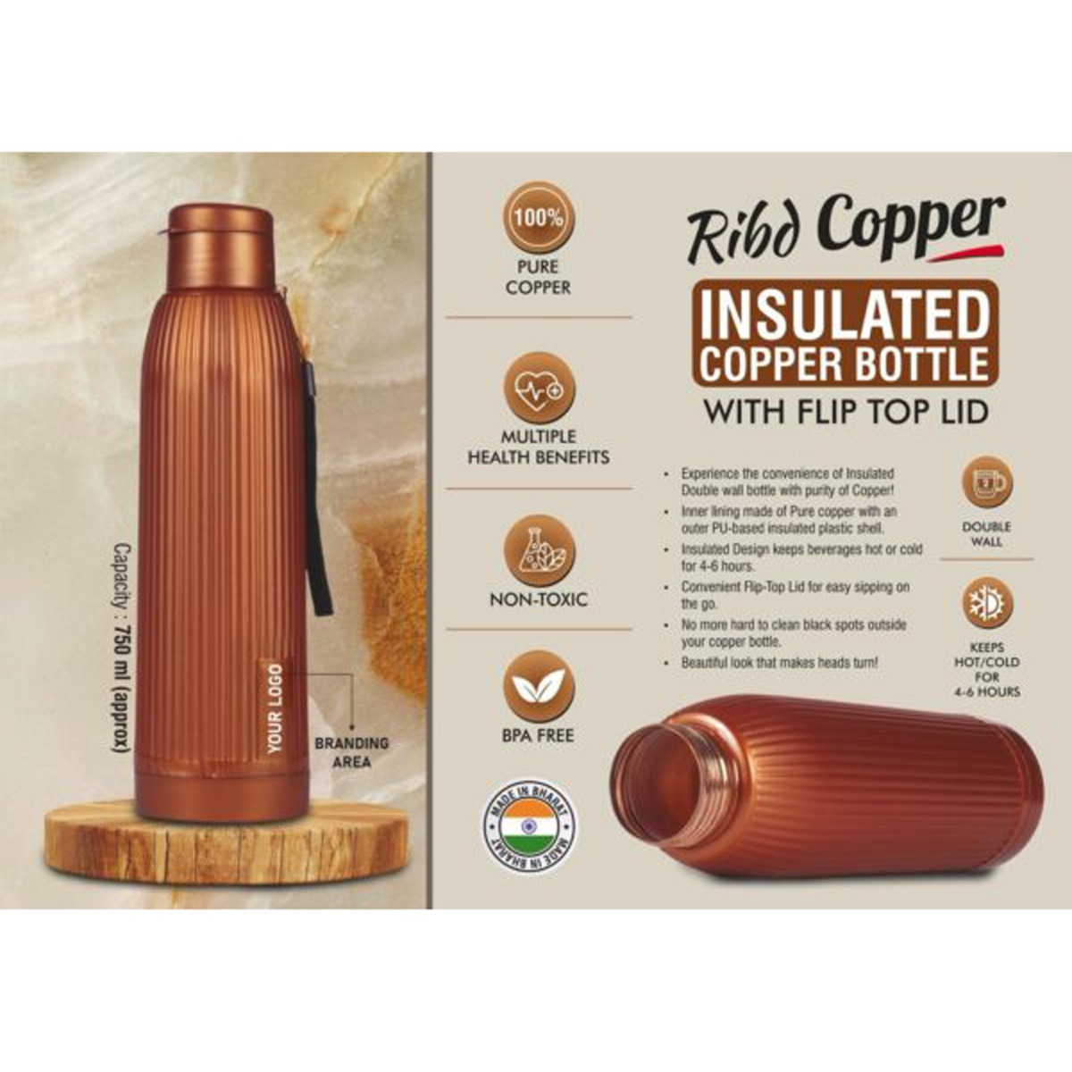 101-H362*Ribd Copper  Insulated Copper Bottle 