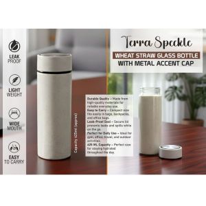 101-H367*TerraSpeckle Wheat Straw Glass Bottle with Metal Accent Cap