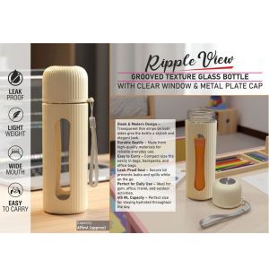 101-H369*RippleView Grooved Texture Glass Bottle with Clear Window & Metal Plate Cap