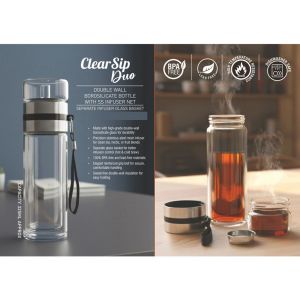 101-H372*ClearSip Duo Double wall Borosilicate Infuser bottle with SS infuser net