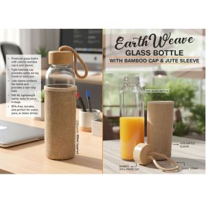 101-H383*EarthWeave Glass Bottle with Bamboo Cap & Jute Sleeve