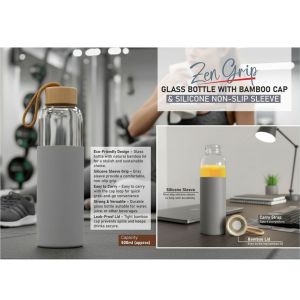 101-H384*ZenGrip Glass Bottle with Bamboo Cap & Silicone Non Slip Sleeve
