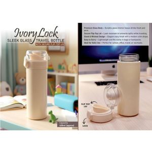 101-H385*IvoryLock Sleek Glass Travel Bottle with Secure FlipTop Lid