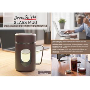 101-H388*BrewShield Glass Mug with Protective Shell Handle & Tea